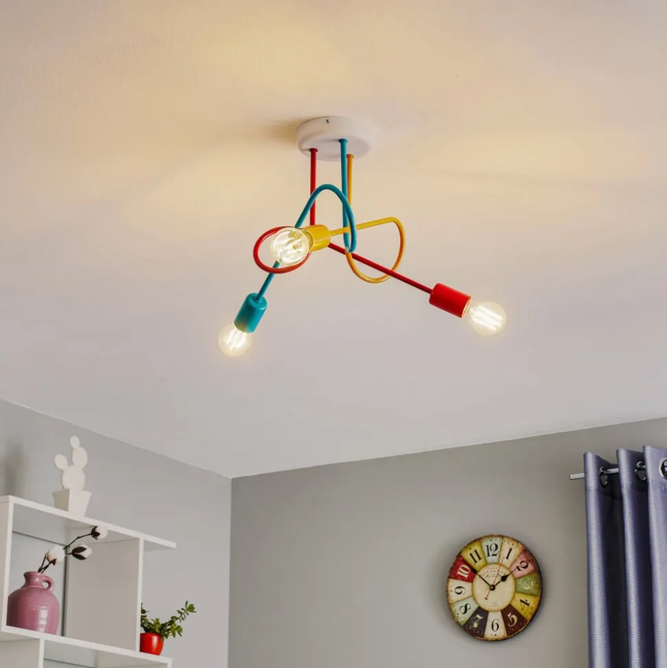 Loftlampe Oxford med 3 lyskilder orange/rød/turkis