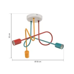 Loftlampe Oxford med 3 lyskilder orange/rød/turkis