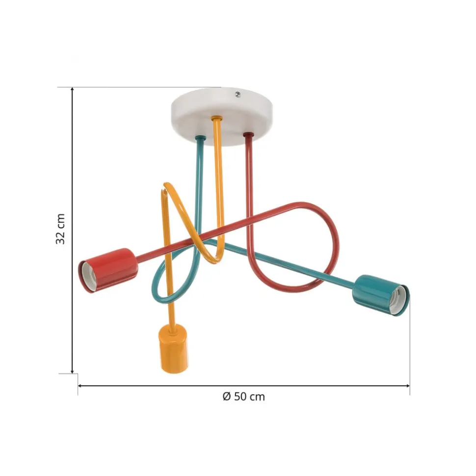 Loftlampe Oxford med 3 lyskilder orange/rød/turkis