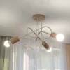 Loftlampe Oxford, sandbeige, træ, metal, 3 lyskilder, Ø 44 cm