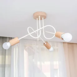 Loftlampe Oxford, sandbeige, træ, metal, 3 lyskilder, Ø 44 cm