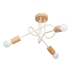 Loftlampe Oxford, sandbeige, træ, metal, 3 lyskilder, Ø 44 cm