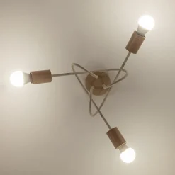 Loftlampe Oxford, sandbeige, træ, metal, 3 lyskilder, Ø 44 cm