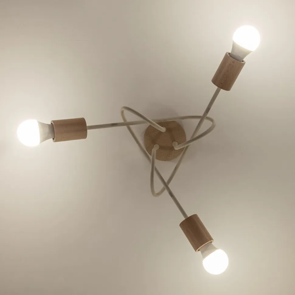 Loftlampe Oxford, sandbeige, træ, metal, 3 lyskilder, Ø 44 cm
