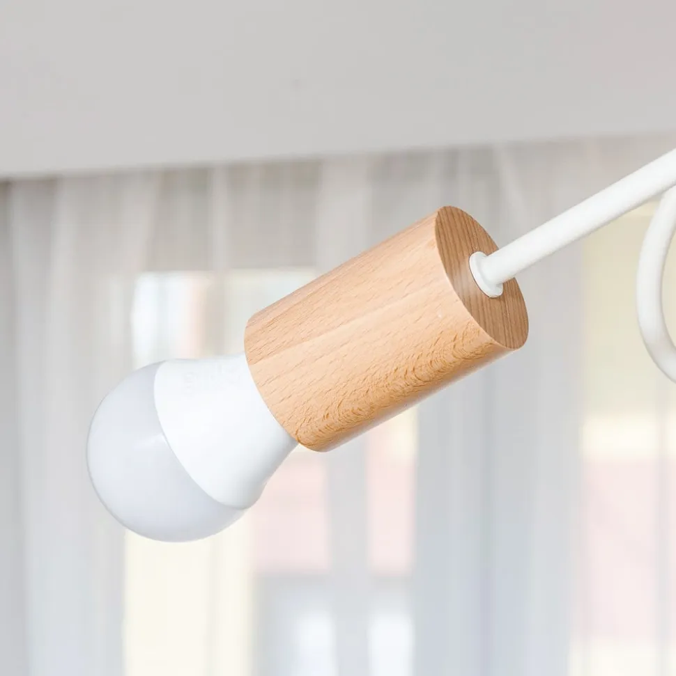 Loftlampe Oxford, sandbeige, træ, metal, 3 lyskilder, Ø 44 cm