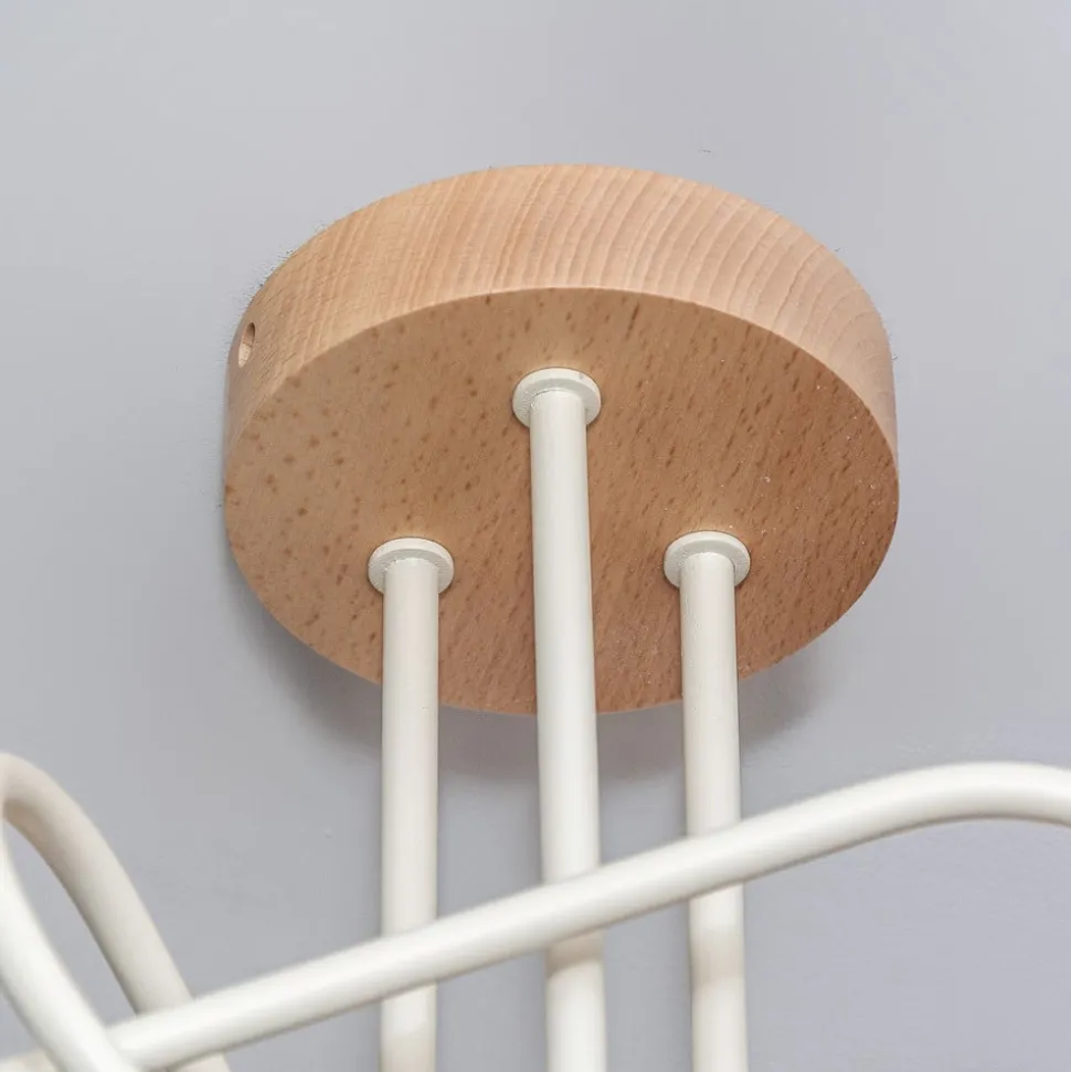 Loftlampe Oxford, sandbeige, træ, metal, 3 lyskilder, Ø 44 cm