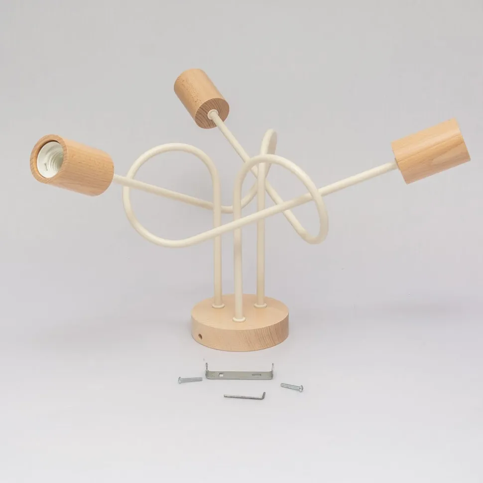 Loftlampe Oxford, sandbeige, træ, metal, 3 lyskilder, Ø 44 cm