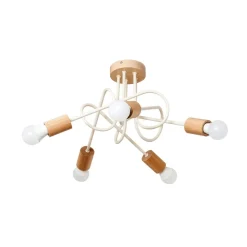 Loftlampe Oxford, sandbeige, træ, metal, 5 lyskilder, Ø 47 cm