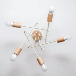 Loftlampe Oxford, sandbeige, træ, metal, 5 lyskilder, Ø 47 cm