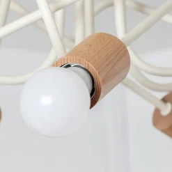 Loftlampe Oxford, sandbeige, træ, metal, 5 lyskilder, Ø 47 cm