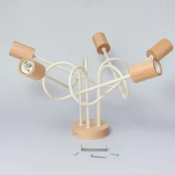 Loftlampe Oxford, sandbeige, træ, metal, 5 lyskilder, Ø 47 cm