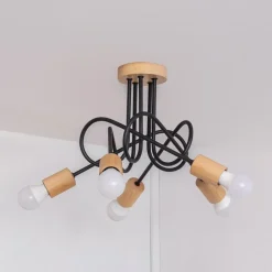 Loftlampe Oxford, sort, træ, metal, 5 lyskilder, Ø 47 cm
