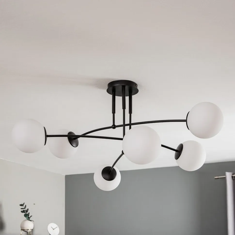 Loftlampe Pregos 6 i sort, 6 lyskilder