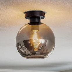 Loftlampe Sofia med røggrå glasskærm