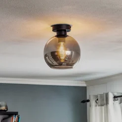 Loftlampe Sofia med røggrå glasskærm