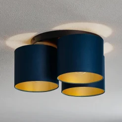 Loftlampe Soho cylindrisk, 3 lyskilder blå/guld