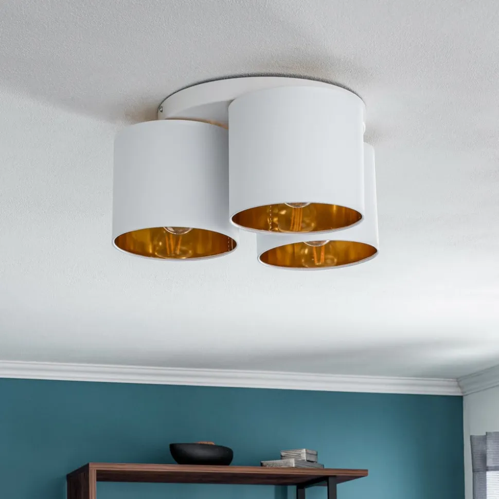 Loftlampe Soho, cylindrisk, 3 lyskilder, hvid/guld