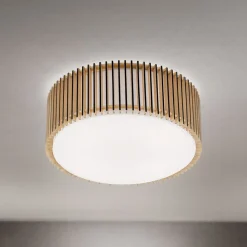 Loftlampe Tarta, Ø 50 cm, træ, tekstildiffusor, 4 x E27