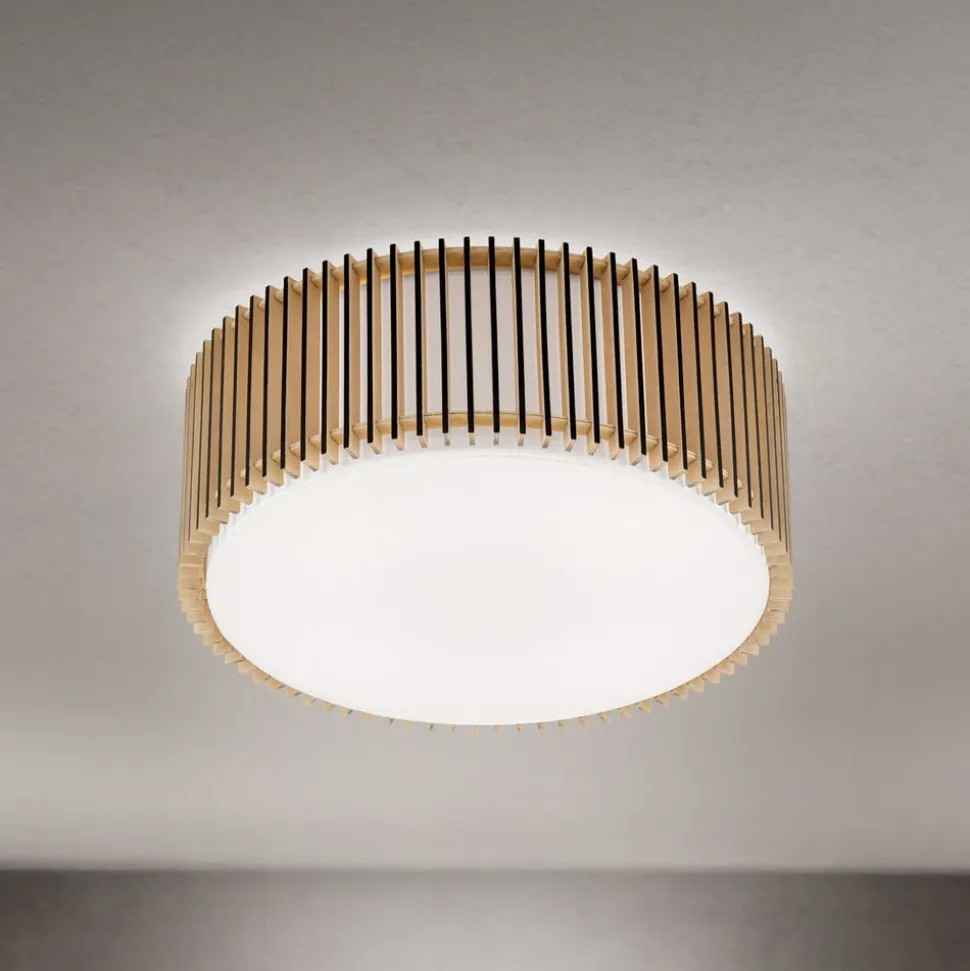 Loftlampe Tarta, Ø 50 cm, træ, tekstildiffusor, 4 x E27