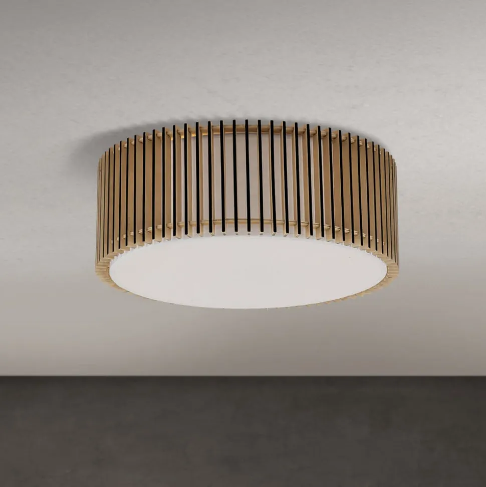 Loftlampe Tarta, Ø 50 cm, træ, tekstildiffusor, 4 x E27