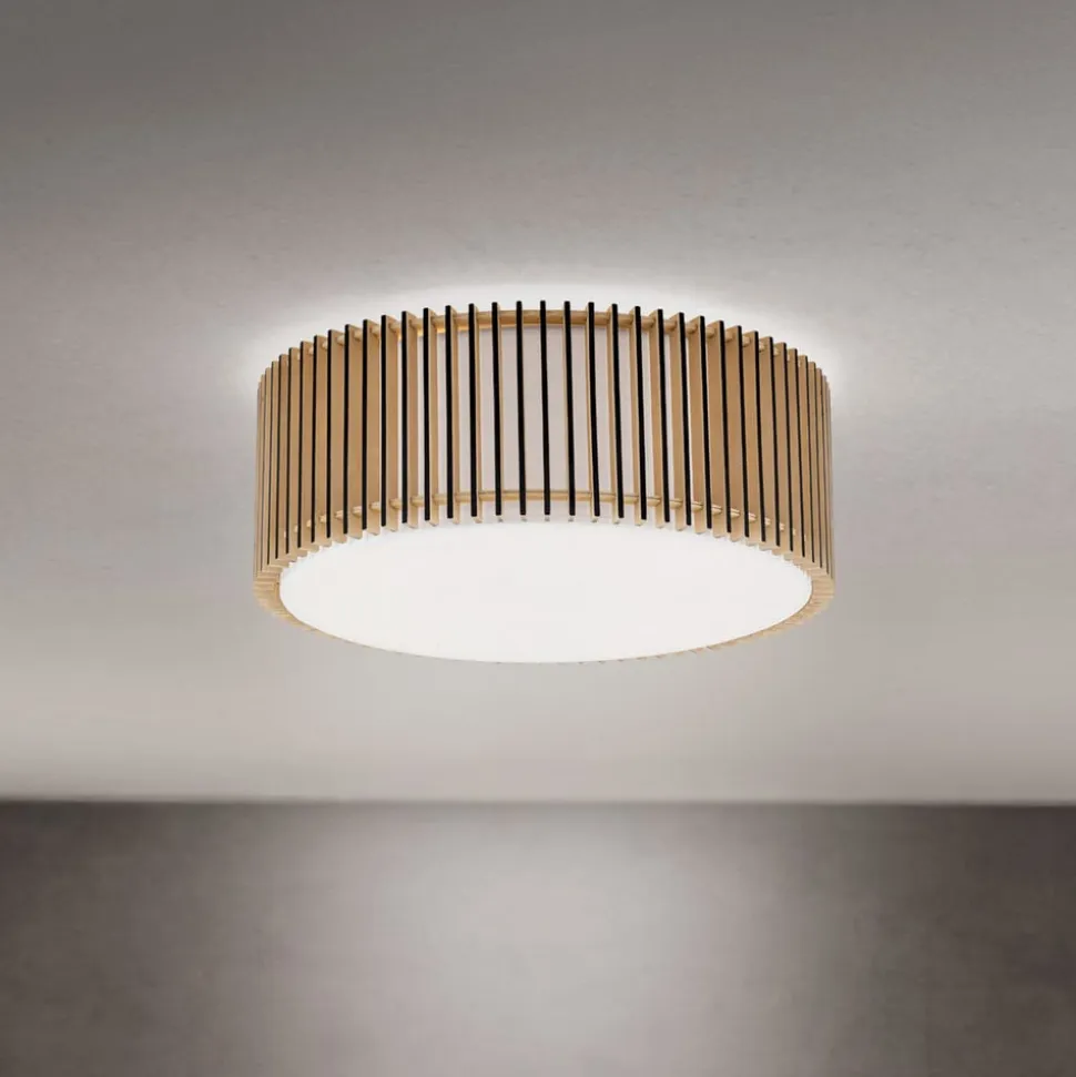 Loftlampe Tarta, Ø 50 cm, træ, tekstildiffusor, 4 x E27