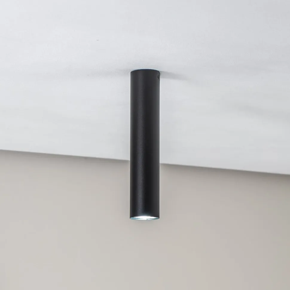 Loftlampe Tube i cylinderform, sort
