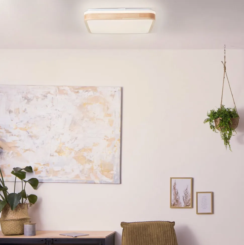 Loftlampe Tumeo, længde 40 cm, lyst træ, metal/træ