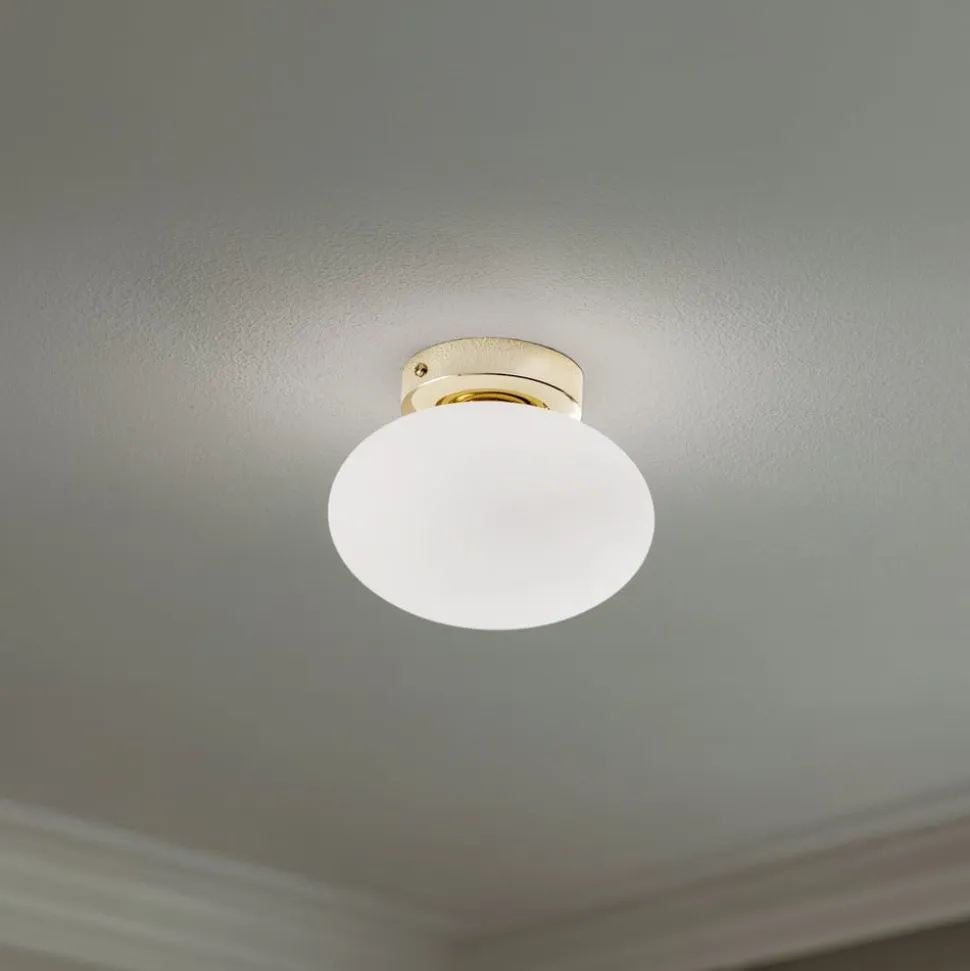 Loftlampe Ufo, guld/hvid, Ø 18 cm, glas, G9