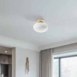 Loftlampe Ufo, guld/hvid, Ø 18 cm, glas, G9