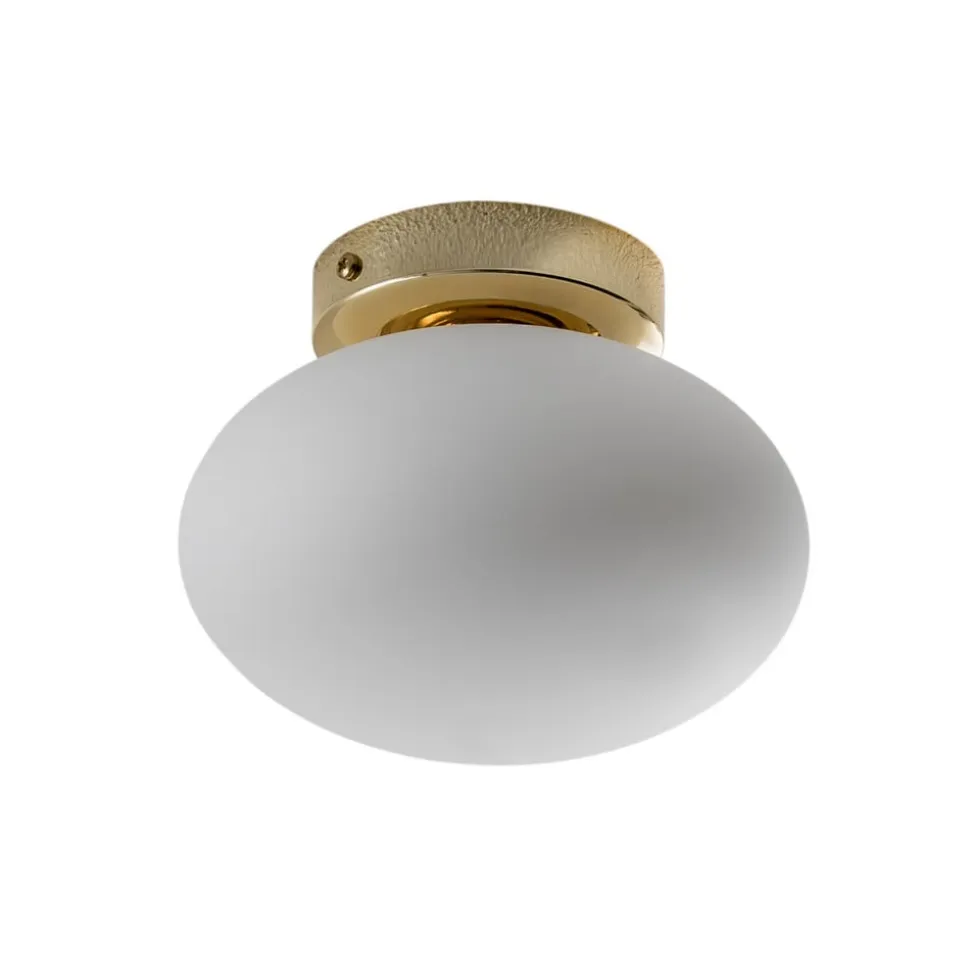 Loftlampe Ufo, guld/hvid, Ø 18 cm, glas, G9