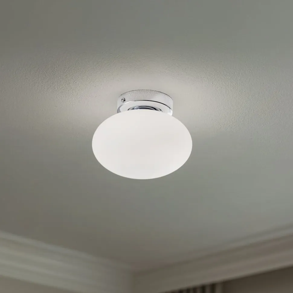 Loftlampe Ufo, krom/hvid, Ø 18 cm, glas, G9