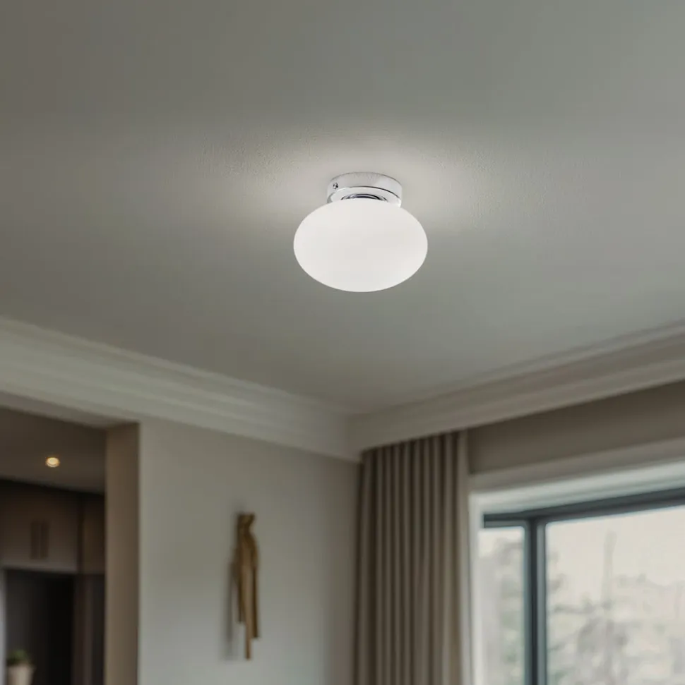 Loftlampe Ufo, krom/hvid, Ø 18 cm, glas, G9