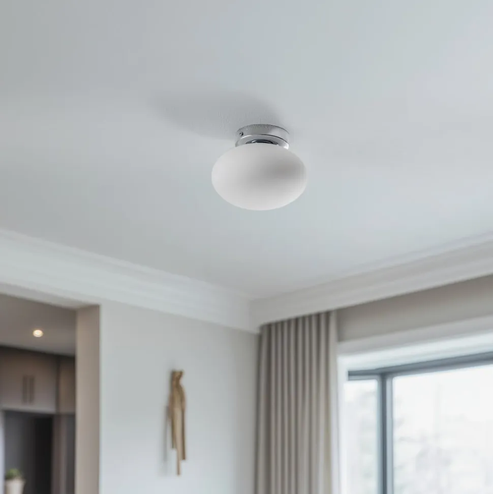 Loftlampe Ufo, krom/hvid, Ø 18 cm, glas, G9