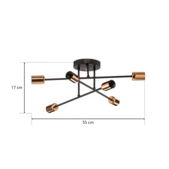 Loftlampe Veken 6B i sort og kobber