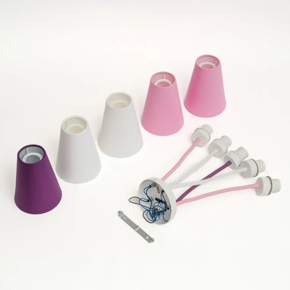 Loftlampe Wire Kids 5 lyskilder, hvid/pink/violet