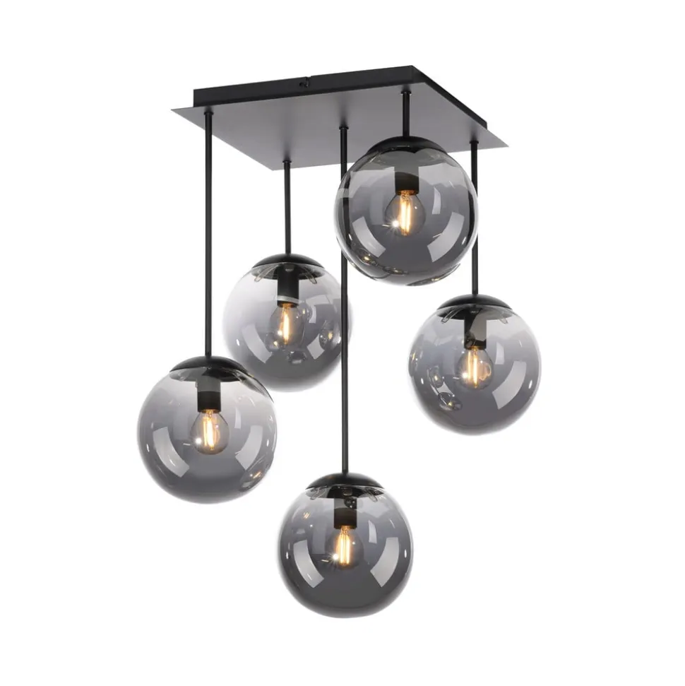 Loftslampe Big Widow, glaskugler, fem flammer