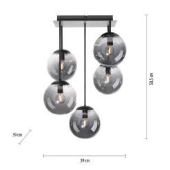 Loftslampe Big Widow, glaskugler, fem flammer