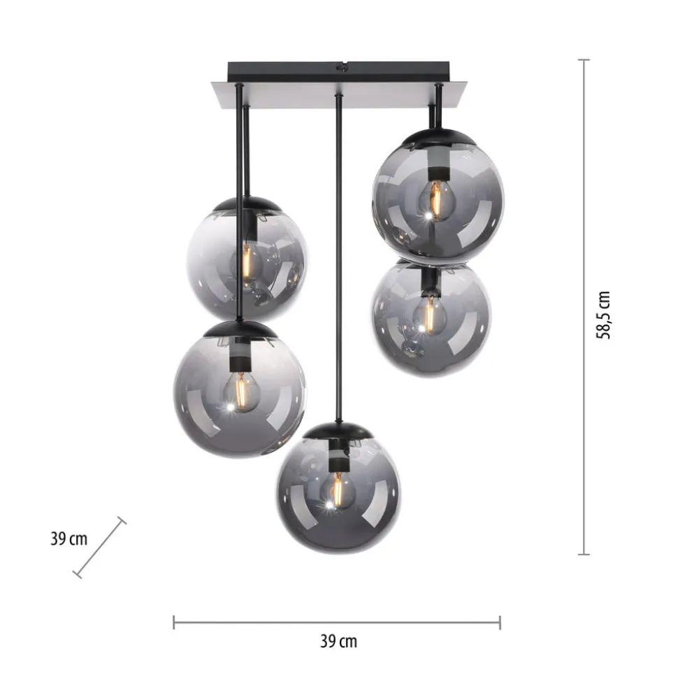 Loftslampe Big Widow, glaskugler, fem flammer