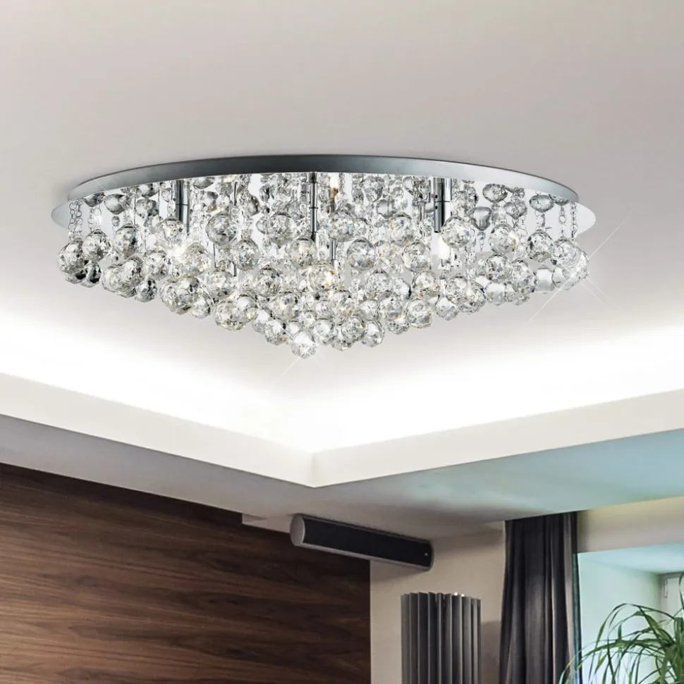 Loftslampe Hanna krom glas krystal kugler 80 cm
