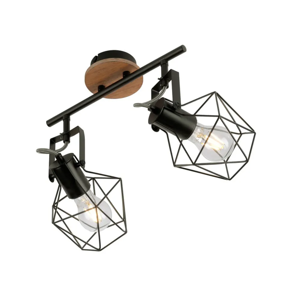 Loftslampe Jaro justerbar sort/træ 2-lys