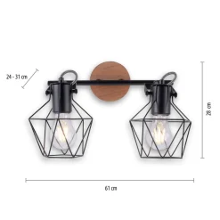 Loftslampe Jaro justerbar sort/træ 2-lys