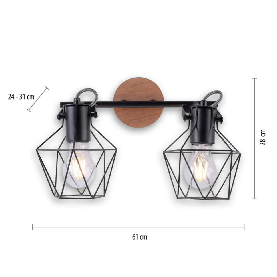 Loftslampe Jaro justerbar sort/træ 2-lys