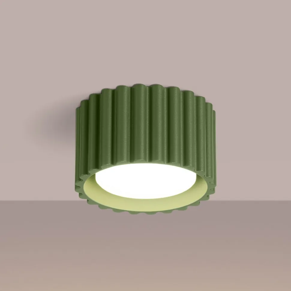 Loftslampe RIBLA, olivengrøn, Ø 10 cm, metal, GX53