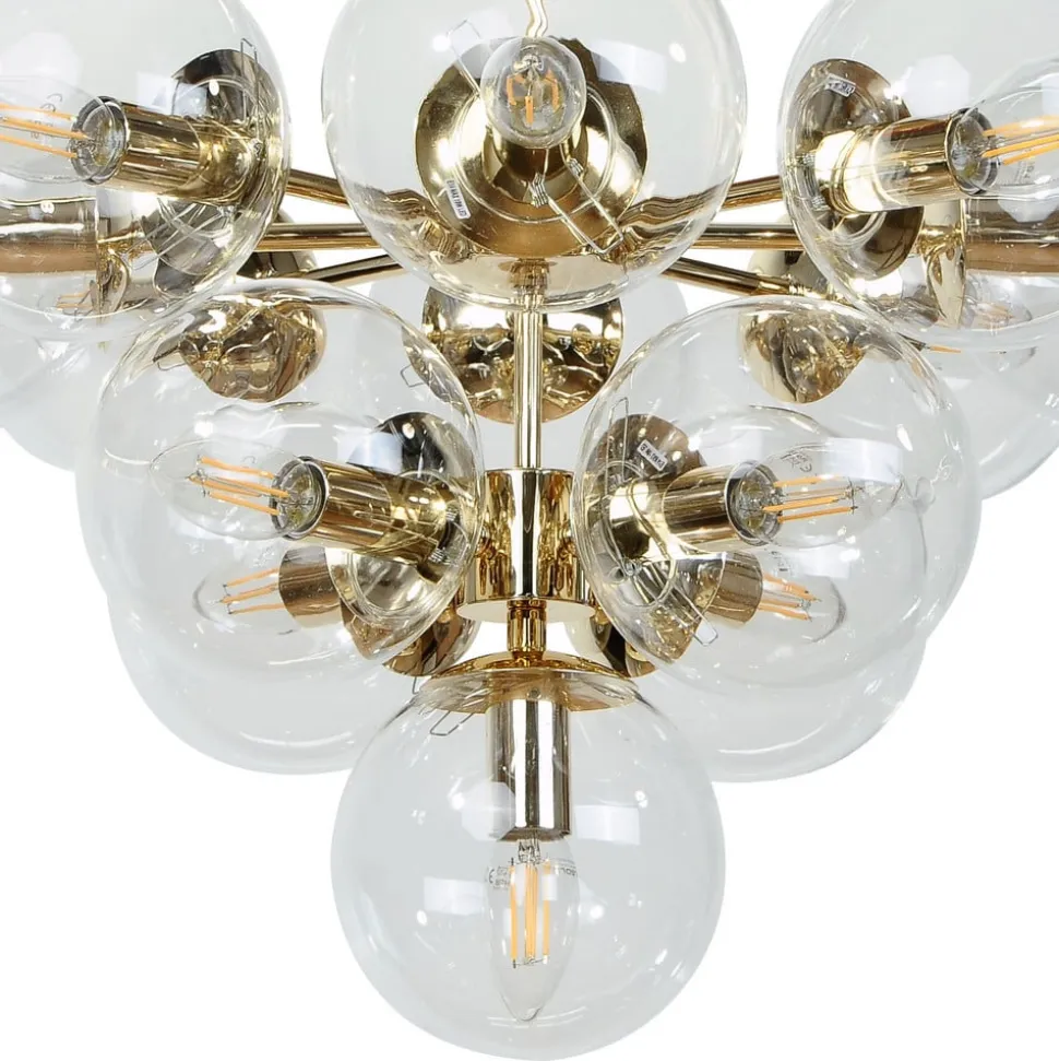 Loftslampe Zumba, glas/metal, guld/klar, 13-flammet