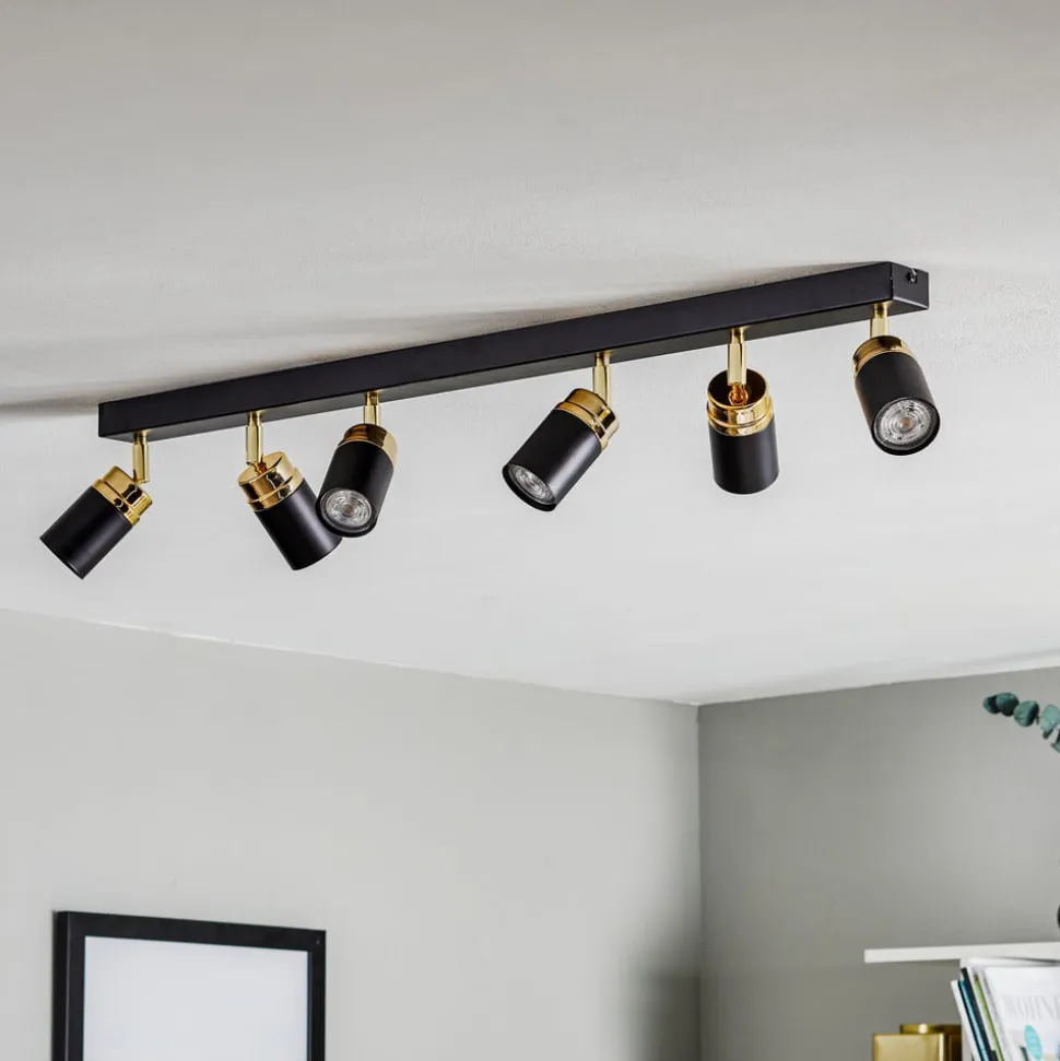 Loftspot Reno, 6 lyskilder, sort/guld
