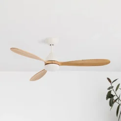 Loftventilator Poros, LED-lampe hvid/lys træ