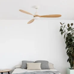 Loftventilator Poros, LED-lampe hvid/lys træ