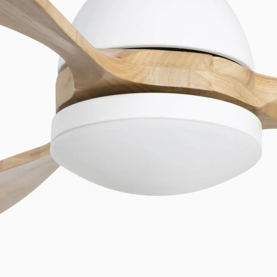 Loftventilator Poros, LED-lampe hvid/lys træ