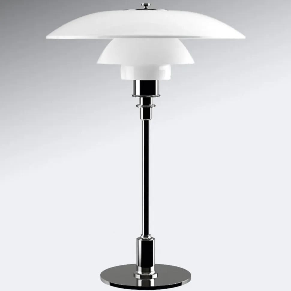 Louis Poulsen bordlampe PH 3 1/2-2 1/2, krom/hvid, 47 cm