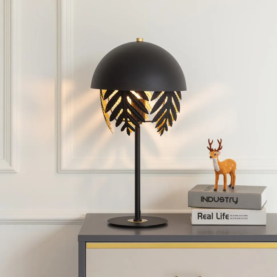 Lucande Aparas bordlampe bladlook, sort-guld